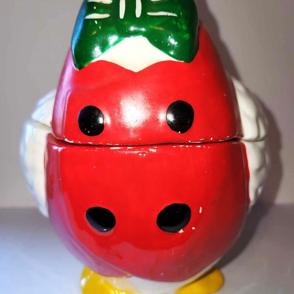 VINTAGE 12" DUCK IN RED TUXEDO COOKIE JAR GREEN BOW TIE HAND PAINTED - Picture 8 of 12